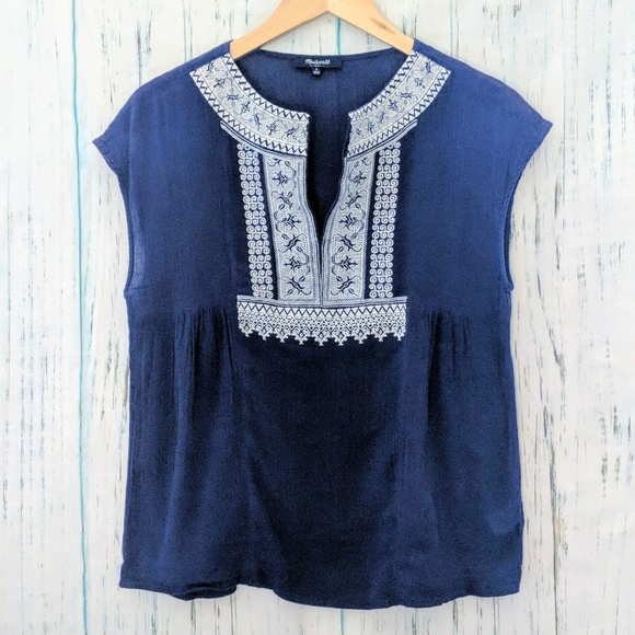 3/$20 Madewell Kasbah Embroidered Blue Boho Top - Picture 2 of 7